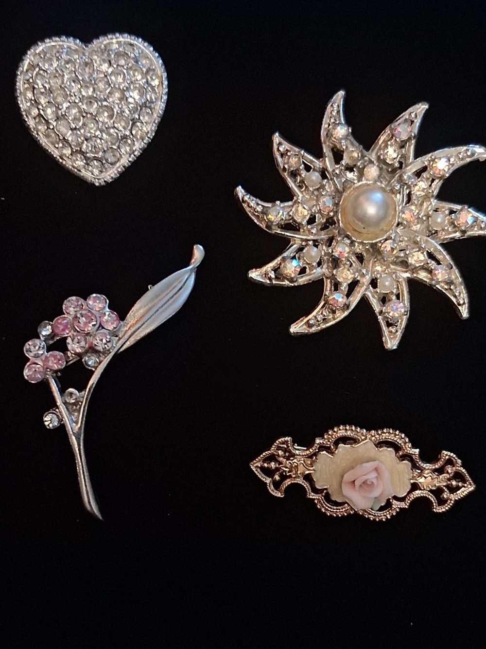 Elegant Silver-Tone Crystal Floral Brooch Collection - Pink & Clear Accents